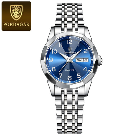 POEDAGAR Luxury Ladies Wristwatch Waterproof Luminous Date Week Women Quartz Watch Stainless Steel Women&lsquo;s Watches Female Reloj