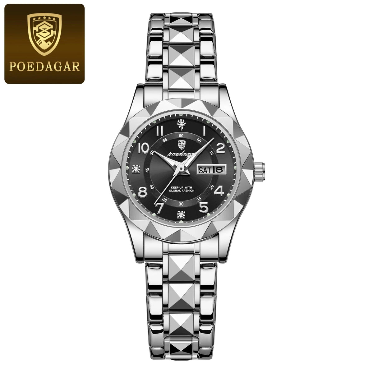 POEDAGAR Luxury Women's Watches Waterproof Luminous Date Week Ladies Watch for Female Quartz Stainless Steel Dress Women Watch