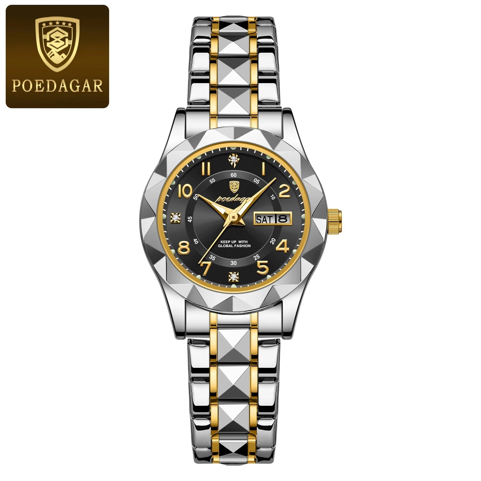 POEDAGAR Luxury Women's Watches Waterproof Luminous Date Week Ladies Watch for Female Quartz Stainless Steel Dress Women Watch