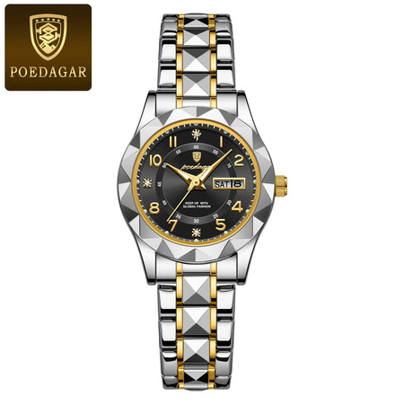 POEDAGAR Luxury Women's Watches Waterproof Luminous Date Week Ladies Watch for Female Quartz Stainless Steel Dress Women Watch