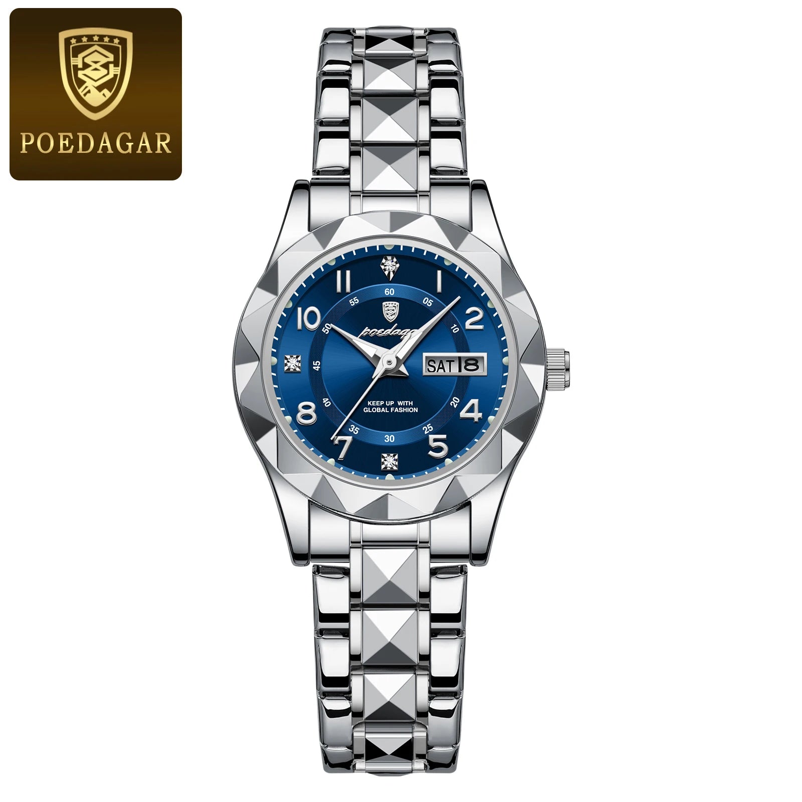 POEDAGAR Luxury Women's Watches Waterproof Luminous Date Week Ladies Watch for Female Quartz Stainless Steel Dress Women Watch