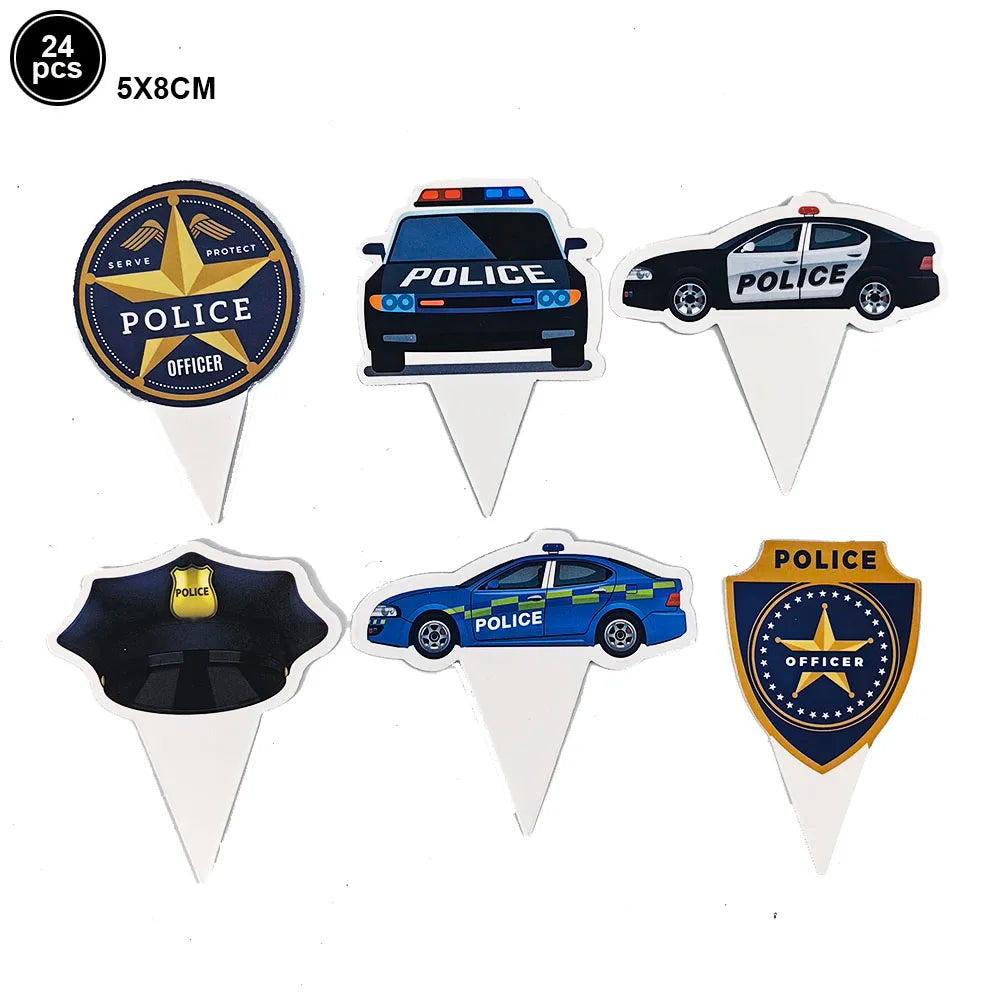 Police Birthday Cake Topper Glitter Officer Themed Cake Decor