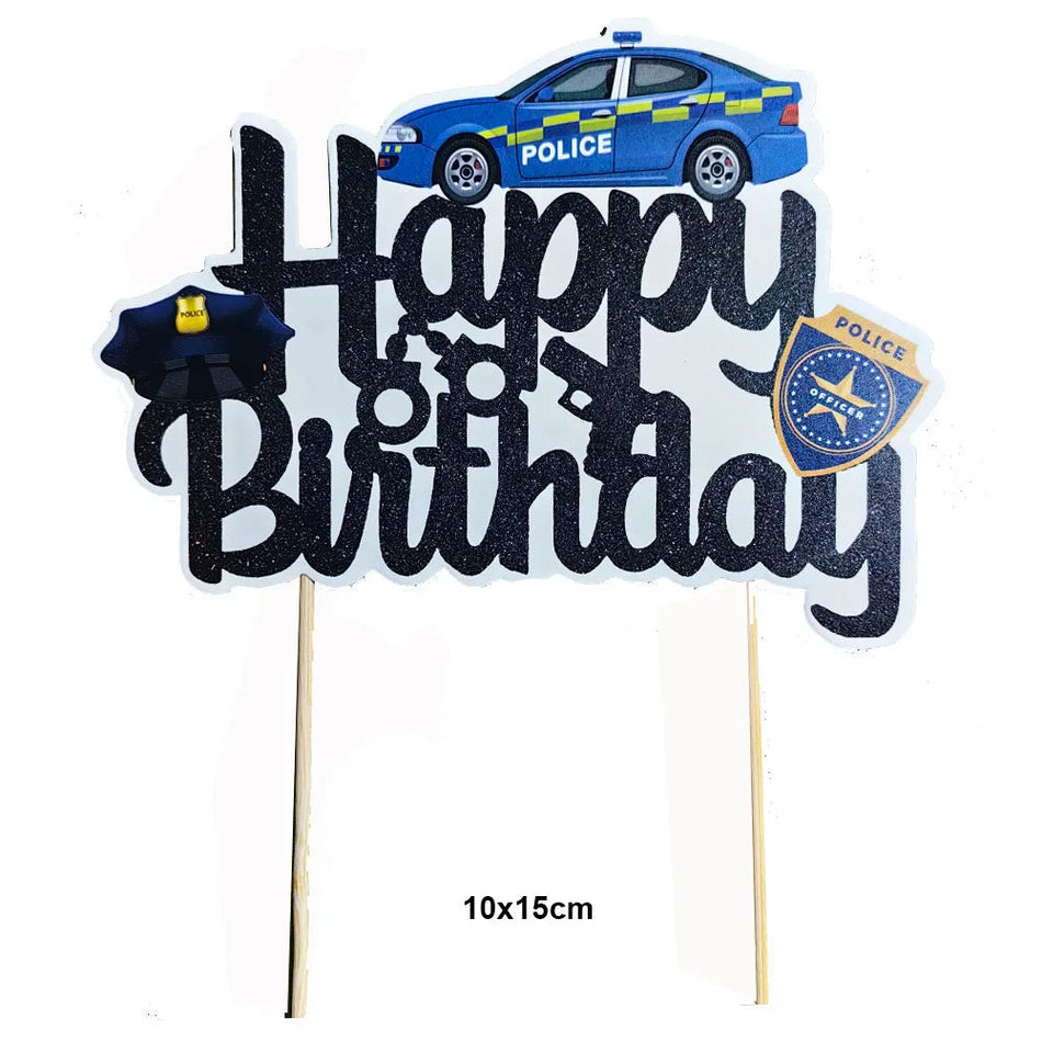Police Birthday Cake Topper Glitter Officer Themed Cake Decor Deep Sapphire