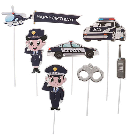Police Cake Toppers Policeman Plane Handcuffs Call Machine Decoration