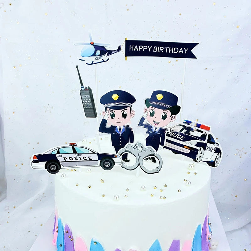 Police Cake Toppers Policeman Plane Handcuffs Call Machine Decoration