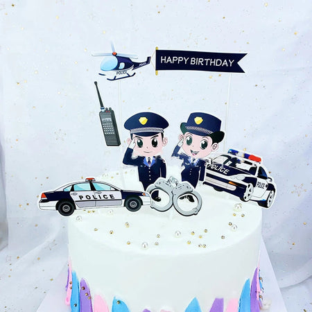 Police Cake Toppers Policeman Plane Handcuffs Call Machine Decoration