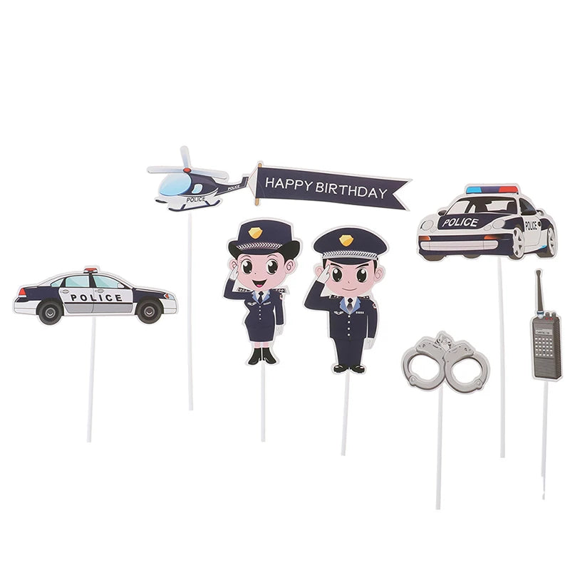 Police Cake Toppers Policeman Plane Handcuffs Call Machine Decoration