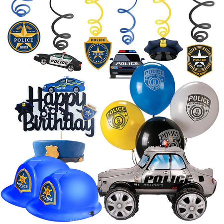Police Car Foil Balloons 5pcs for Boys' Birthday Party Decorations
