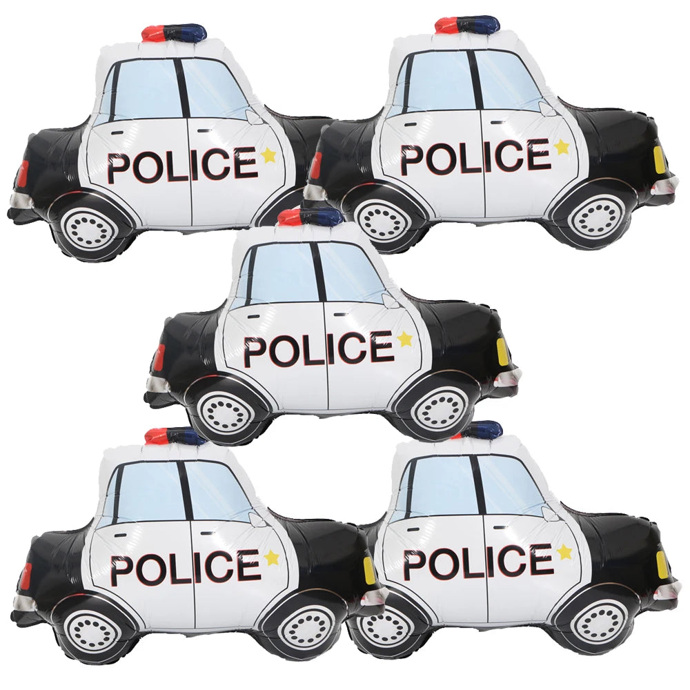 Police Car Foil Balloons 5pcs for Boys' Birthday Party Decorations