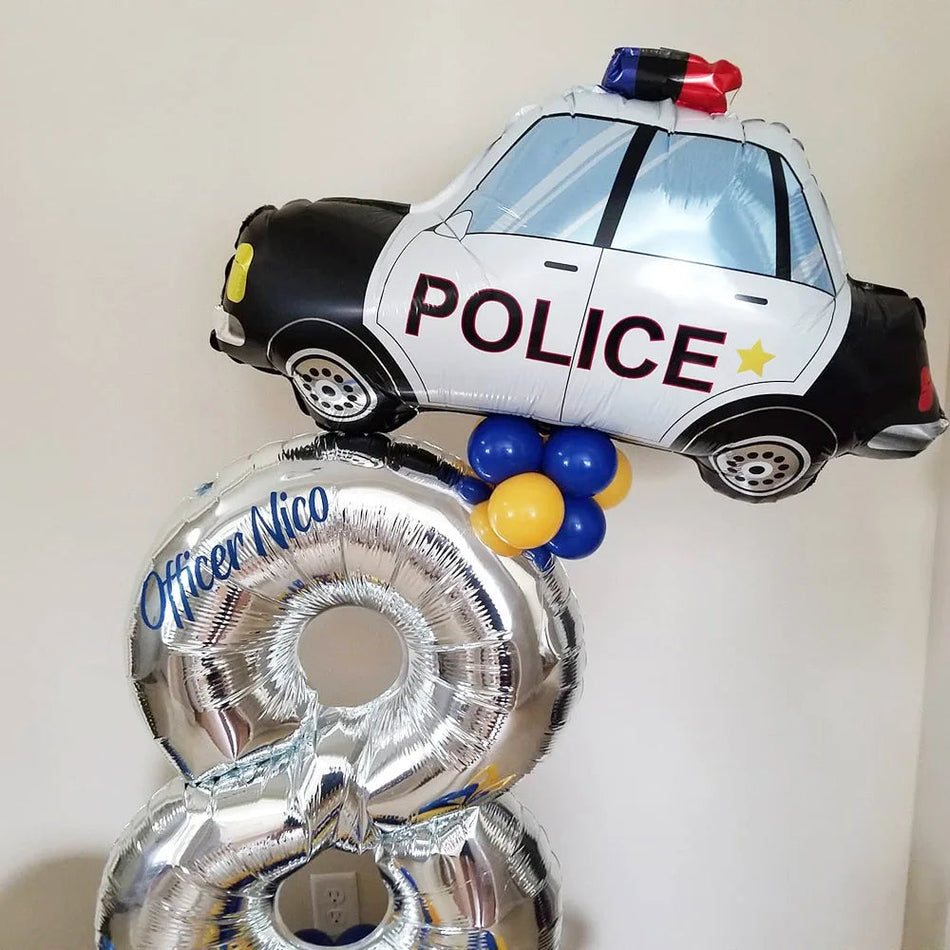 Police Car Foil Balloons 5pcs for Boys' Birthday Party Decorations