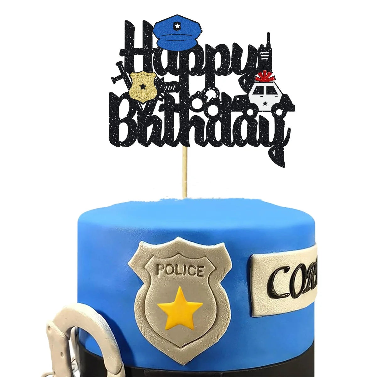 Police Car Happy Birthday Cake Topper with DIY Baking Supplies hb / 50 pcs or sets