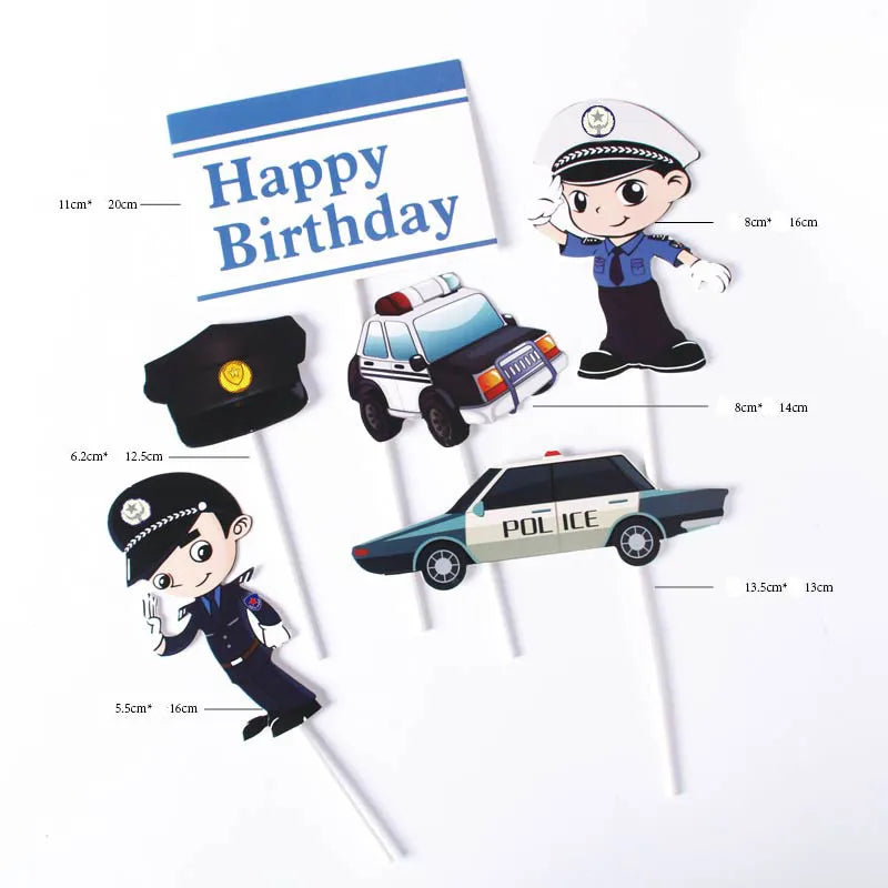 Police Car Happy Birthday Cake Topper with DIY Baking Supplies police car set / 10 pcs or sets