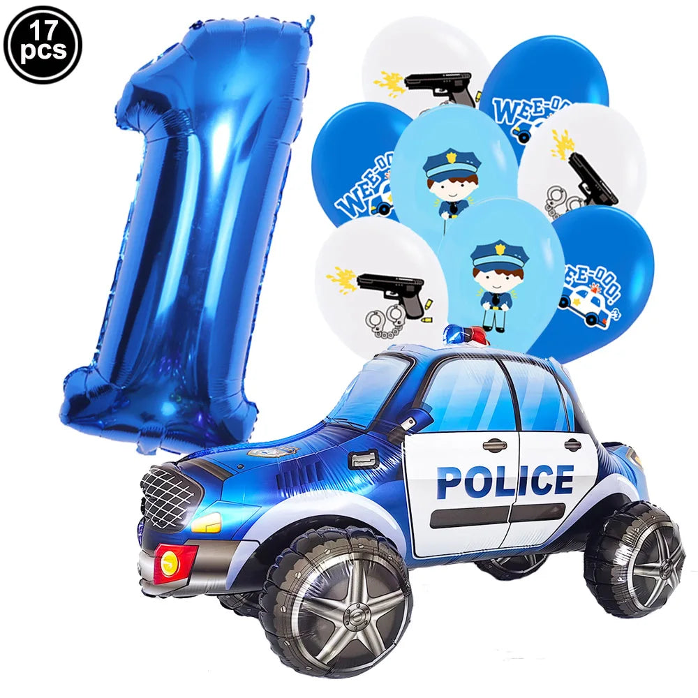 Police Theme Balloon Set with Blue Number Balloon blue number 1 / As Shown