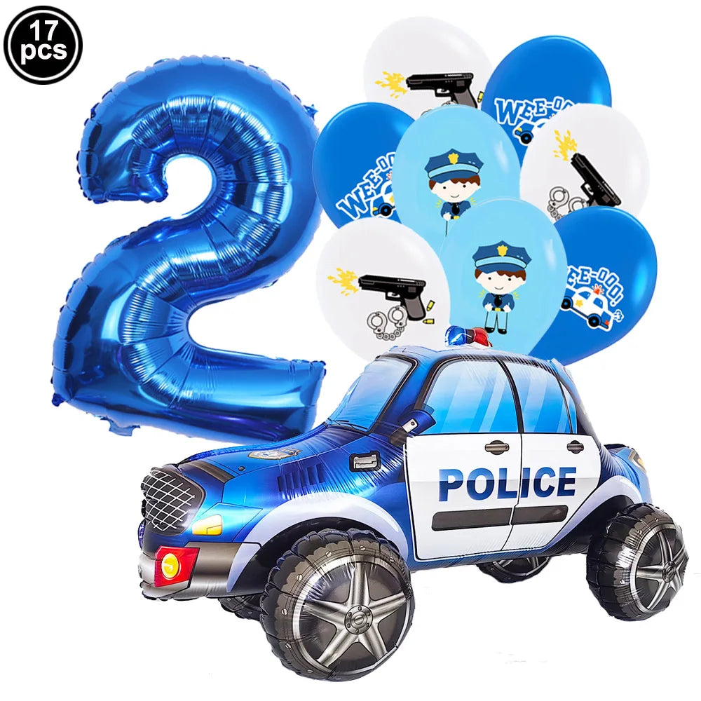 Police Theme Balloon Set with Blue Number Balloon blue number 2 / As Shown