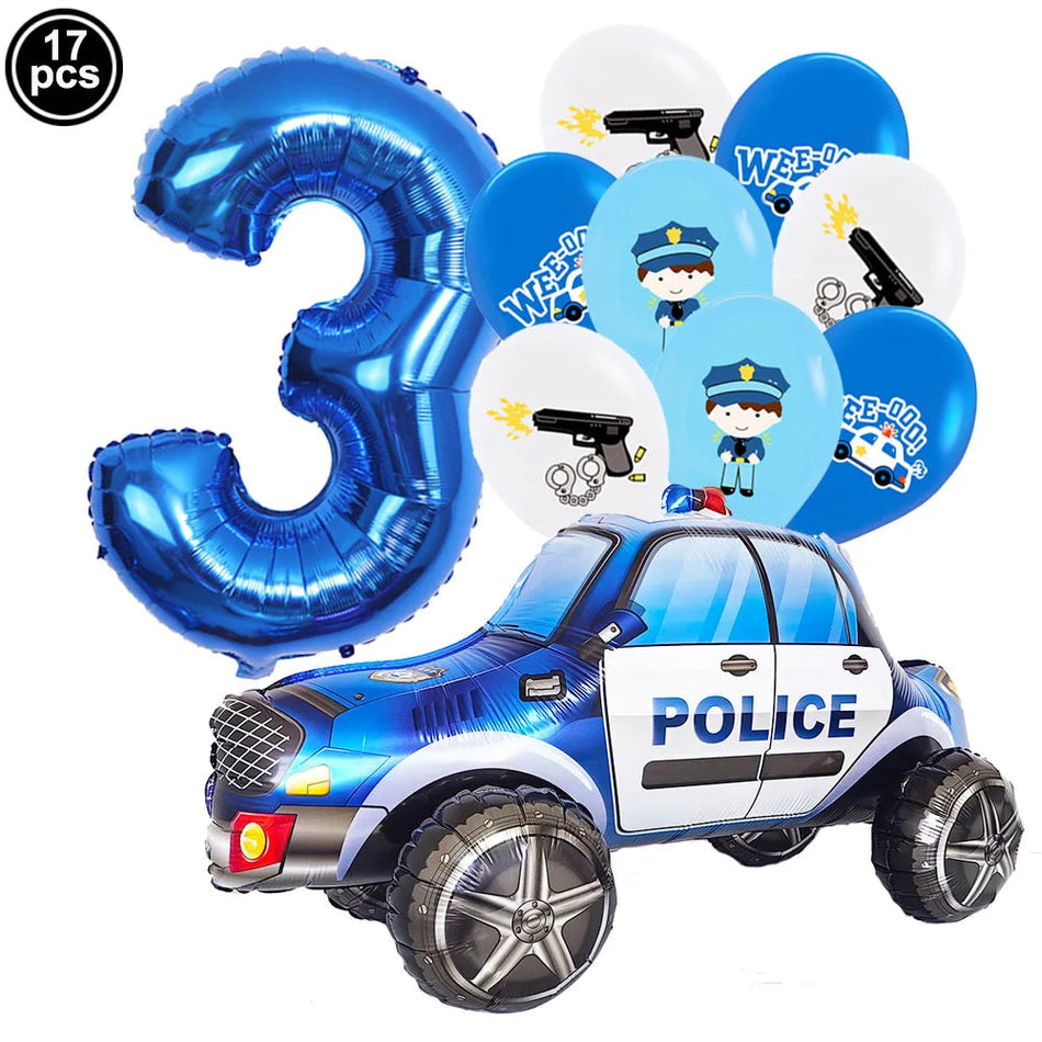 Police Theme Balloon Set with Blue Number Balloon blue number 3 / As Shown