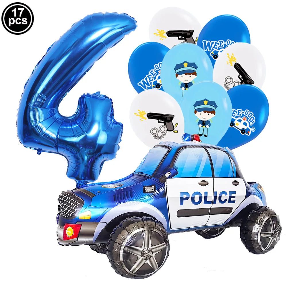 Police Theme Balloon Set with Blue Number Balloon blue number 4 / As Shown