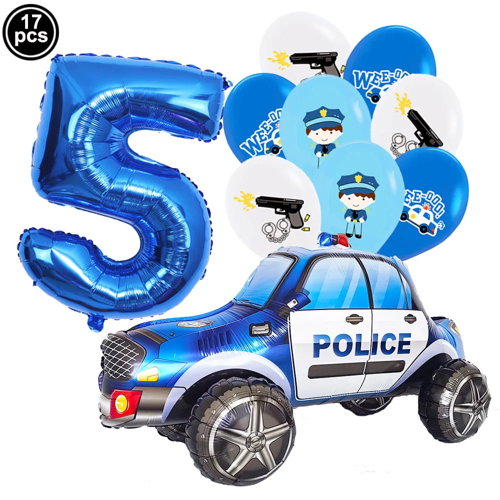 Police Theme Balloon Set with Blue Number Balloon blue number 5 / As Shown
