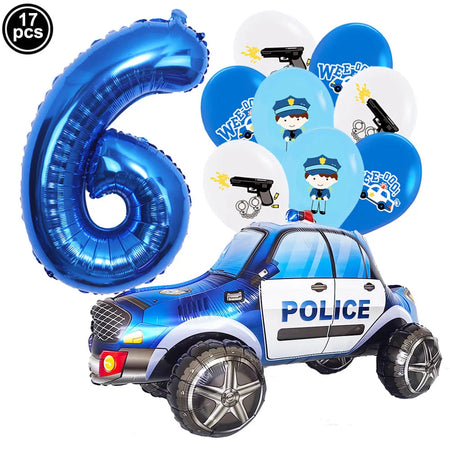 Police Theme Balloon Set with Blue Number Balloon blue number 6 / As Shown
