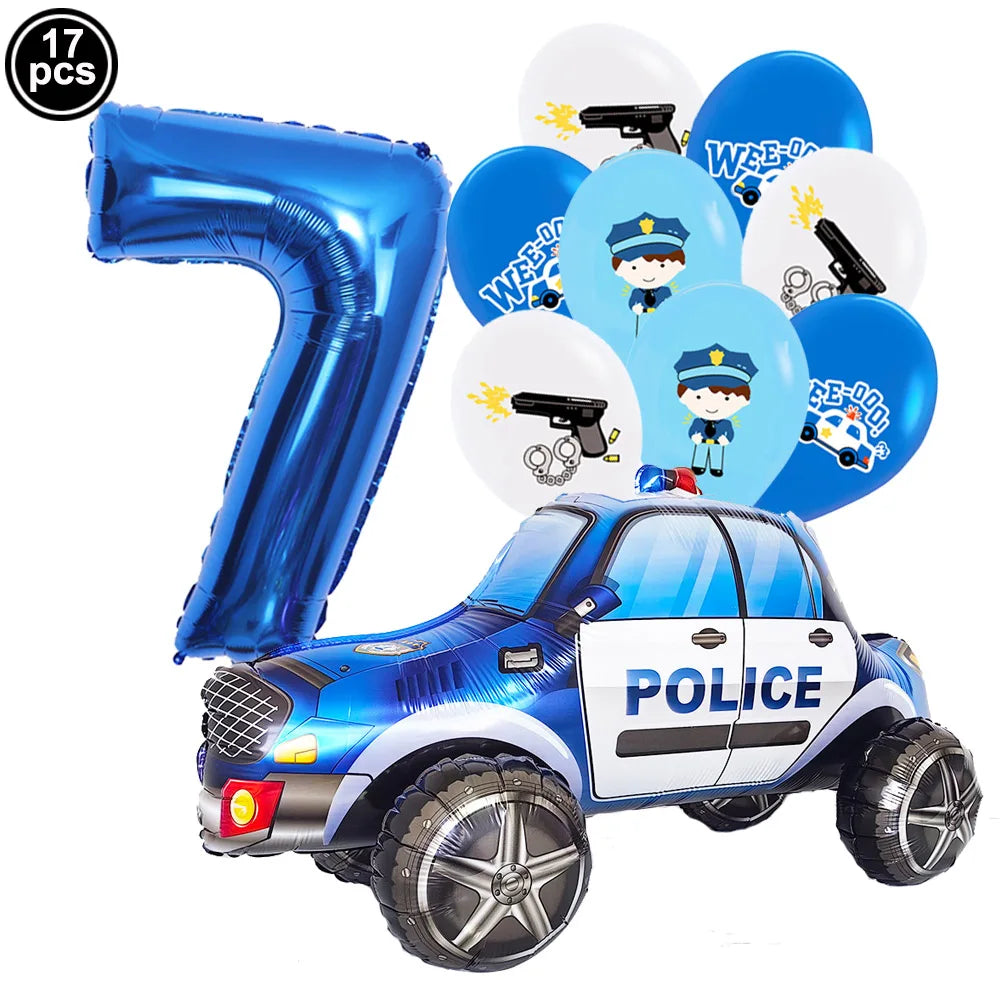 Police Theme Balloon Set with Blue Number Balloon blue number 7 / As Shown