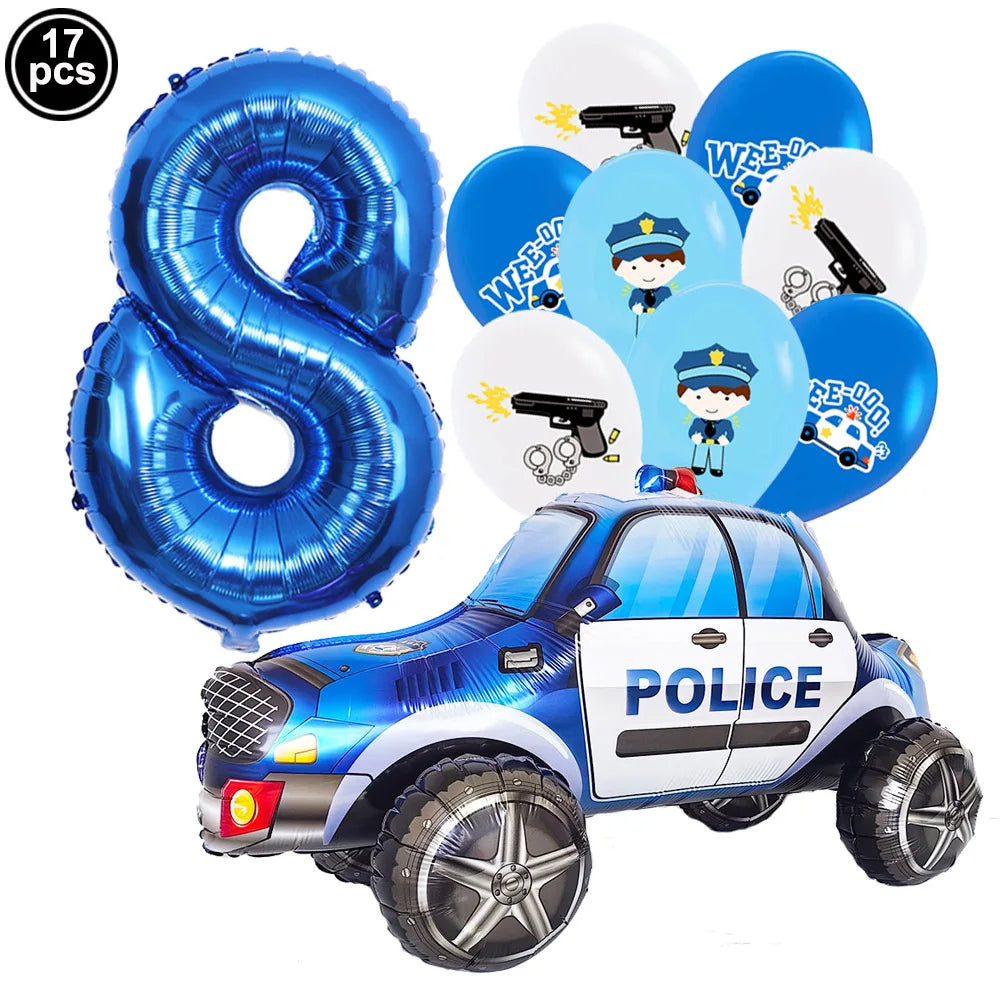 Police Theme Balloon Set with Blue Number Balloon blue number 8 / As Shown