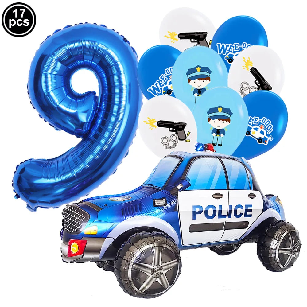 Police Theme Balloon Set with Blue Number Balloon blue number 9 / As Shown