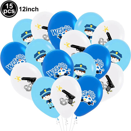 Police Truck Foil Balloon | Boys Birthday Party Decoration Latex balloon-15pcs / As Shown
