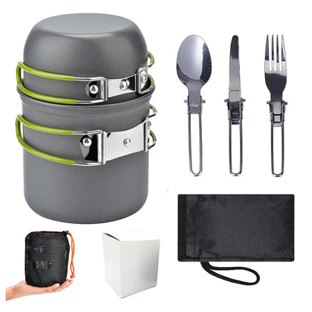 Portable Camping Cookware Set with Mini Gas Stove - Nature Hike Picnic Cooking Kit  01