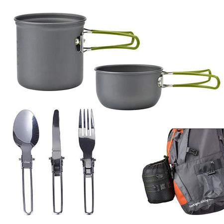 Portable Camping Cookware Set with Mini Gas Stove - Nature Hike Picnic Cooking Kit