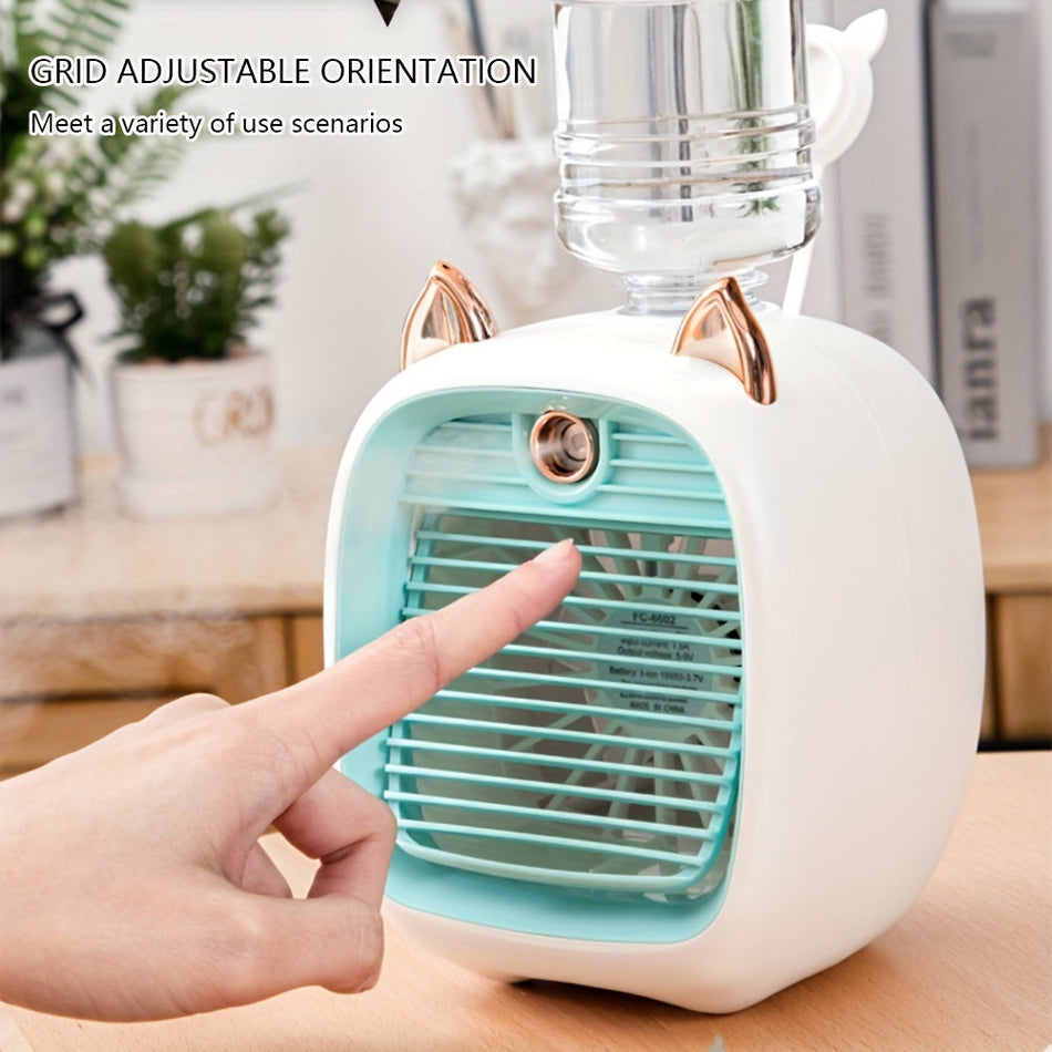 Portable Mini Air Conditioning Fan - Desk Misting Fan With 1200mAh Battery, USB Type-C Charging, 3-Speed Air Cooler Fan, Humidifier - Perfect For Home, Office, Birthday Gift