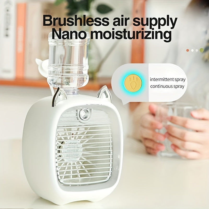 Portable Mini Air Conditioning Fan - Desk Misting Fan With 1200mAh Battery, USB Type-C Charging, 3-Speed Air Cooler Fan, Humidifier - Perfect For Home, Office, Birthday Gift