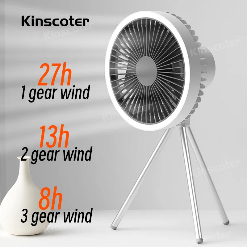 Portable Rechargeable Camping Fan with Power Bank and LED Lighting