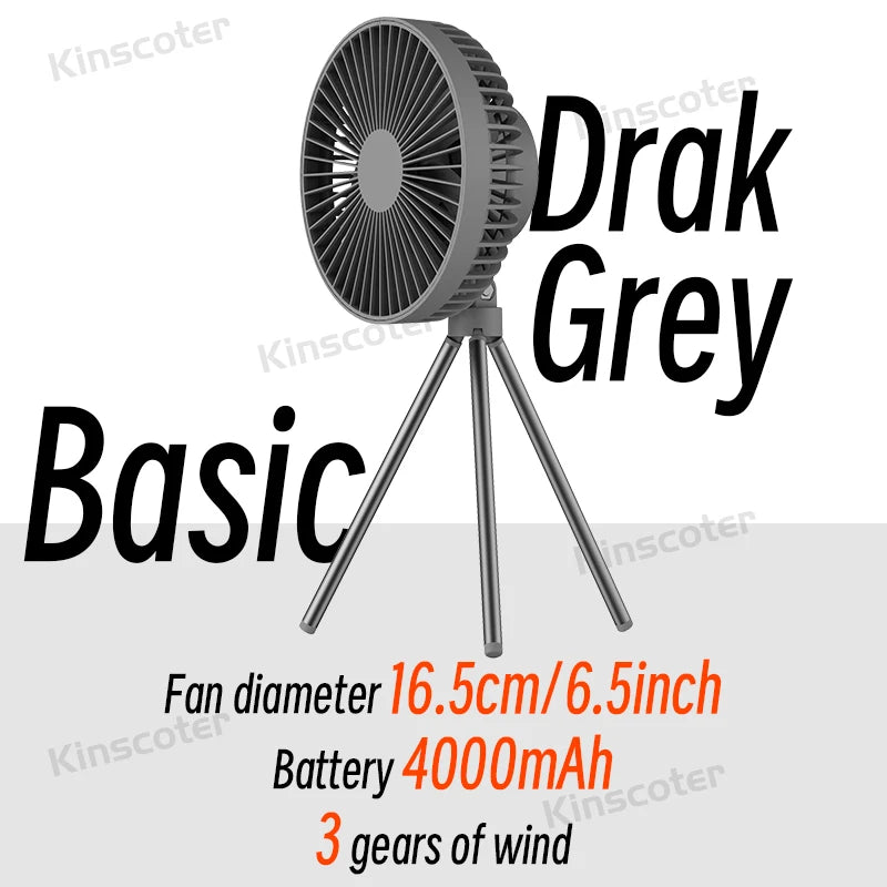 Portable Rechargeable Camping Fan with Power Bank and LED Lighting Basic Dark Grey