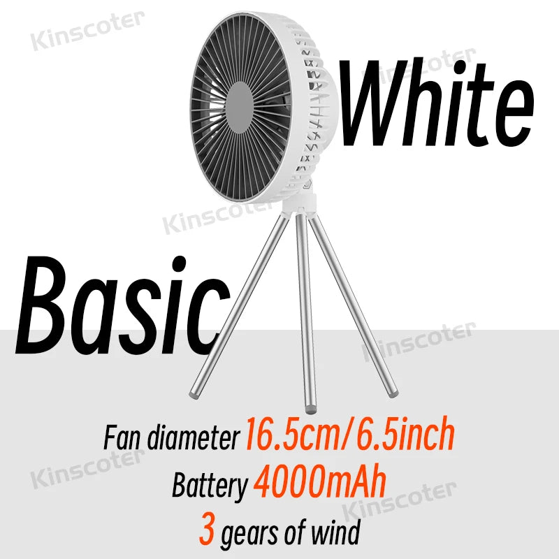 Portable Rechargeable Camping Fan with Power Bank and LED Lighting Basic White
