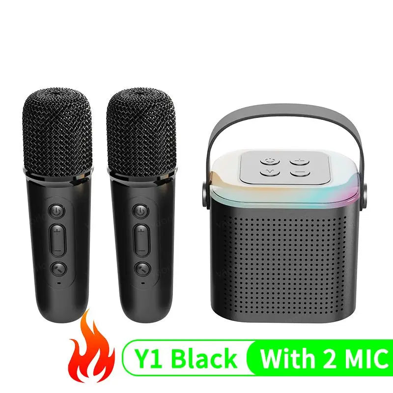 Portable Wireless Dual Microphone Karaoke Machine Bluetooth PA Speaker KTV DSP System HIFI Stereo Sound RGB Colorful LED Lights