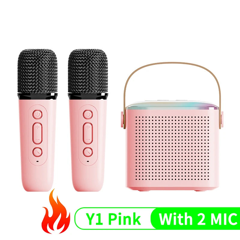 Portable Wireless Dual Microphone Karaoke Machine Bluetooth PA Speaker KTV DSP System HIFI Stereo Sound RGB Colorful LED Lights