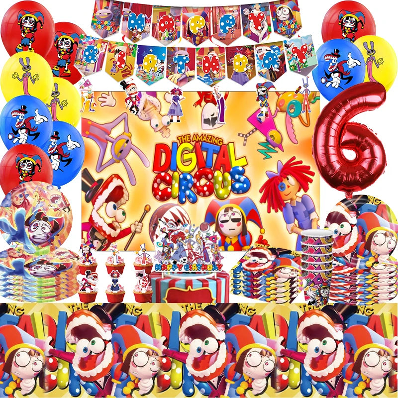 Potdemiel Digital Circus Tableware Birthday Party Decoration