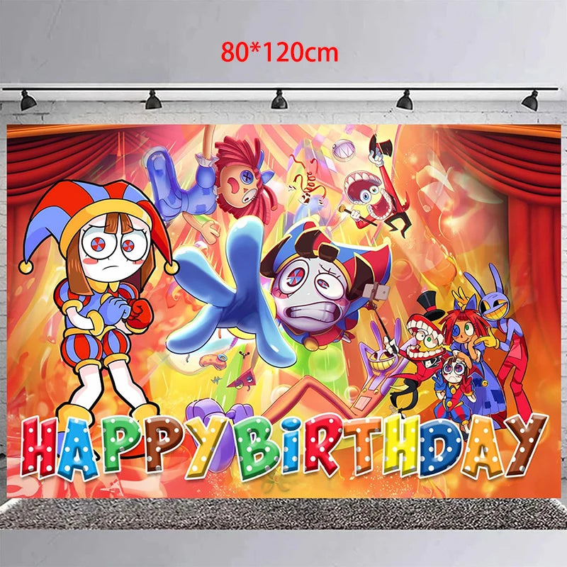 Potdemiel Digital Circus Tableware Birthday Party Decoration 80X120cm A / Other