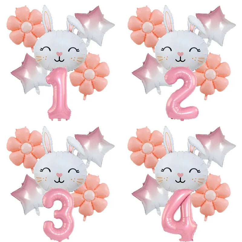 Rabbit Daisy Balloon Set with 40&amp;quot; Pink Number Balloon - Easter &amp;amp; Birthday Party Decoration