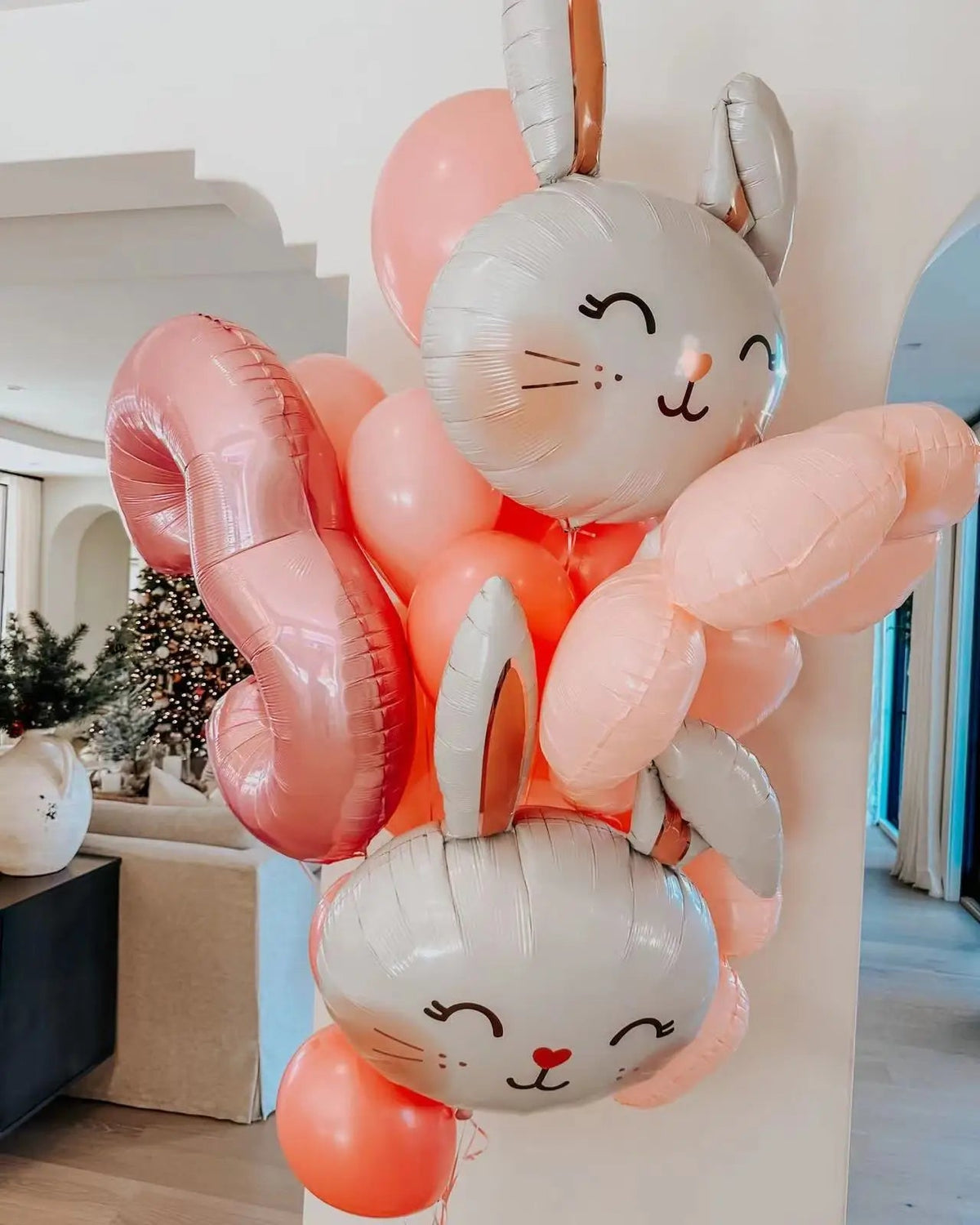 Rabbit Daisy Balloon Set with 40&amp;quot; Pink Number Balloon - Easter &amp;amp; Birthday Party Decoration