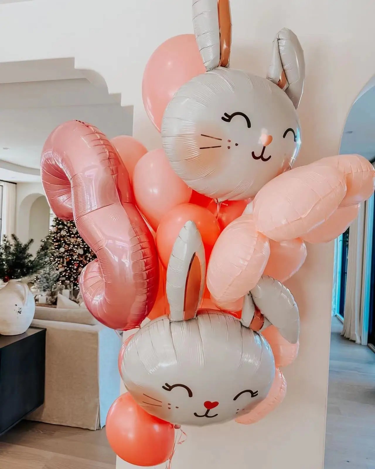 Rabbit Daisy Balloon Set with 40&amp;quot; Pink Number Balloon - Easter &amp;amp; Birthday Party Decoration