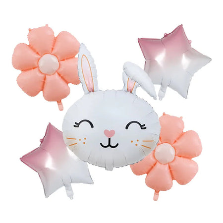 Rabbit Daisy Balloon Set with 40&amp;quot; Pink Number Balloon - Easter &amp;amp; Birthday Party Decoration 5pcs / mix