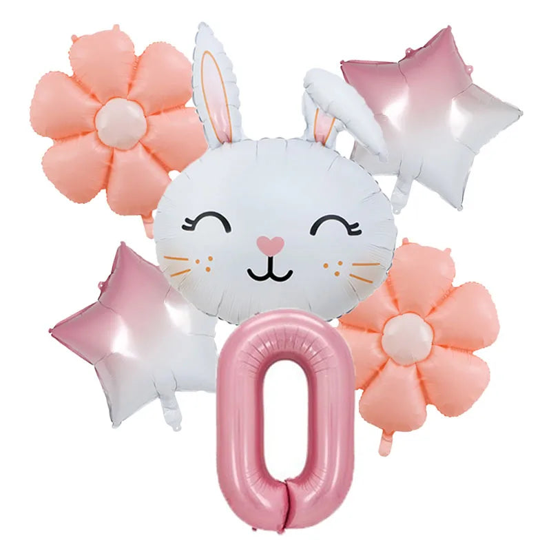 Rabbit Daisy Balloon Set with 40&amp;quot; Pink Number Balloon - Easter &amp;amp; Birthday Party Decoration number 0 set / mix