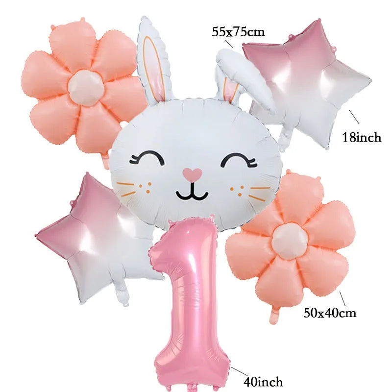Rabbit Daisy Balloon Set with 40&amp;quot; Pink Number Balloon - Easter &amp;amp; Birthday Party Decoration number 1 set / mix