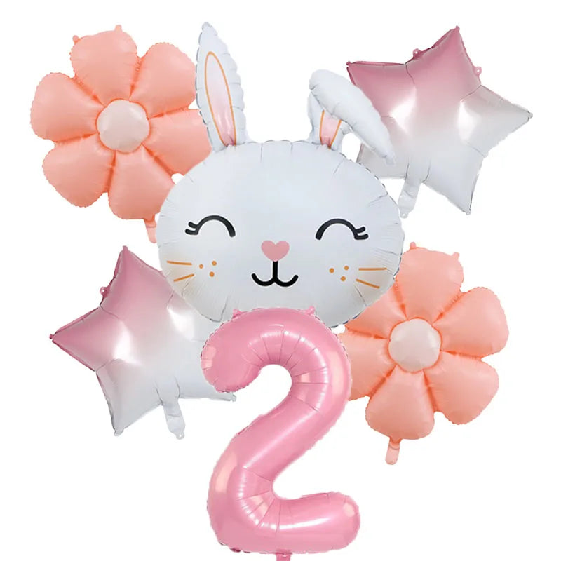 Rabbit Daisy Balloon Set with 40&amp;quot; Pink Number Balloon - Easter &amp;amp; Birthday Party Decoration number 2 set / mix