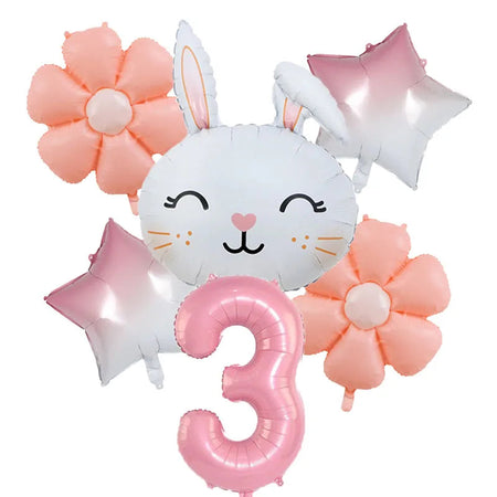 Rabbit Daisy Balloon Set with 40&amp;quot; Pink Number Balloon - Easter &amp;amp; Birthday Party Decoration number 3 set / mix