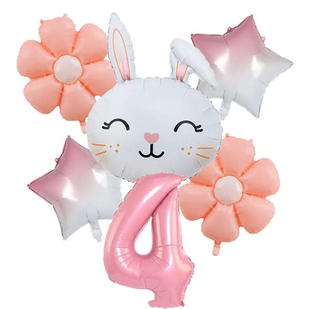 Rabbit Daisy Balloon Set with 40&amp;quot; Pink Number Balloon - Easter &amp;amp; Birthday Party Decoration number 4 set / mix