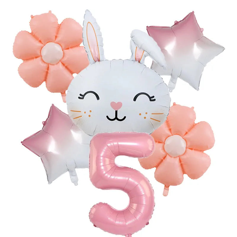Rabbit Daisy Balloon Set with 40&amp;quot; Pink Number Balloon - Easter &amp;amp; Birthday Party Decoration number 5 set / mix