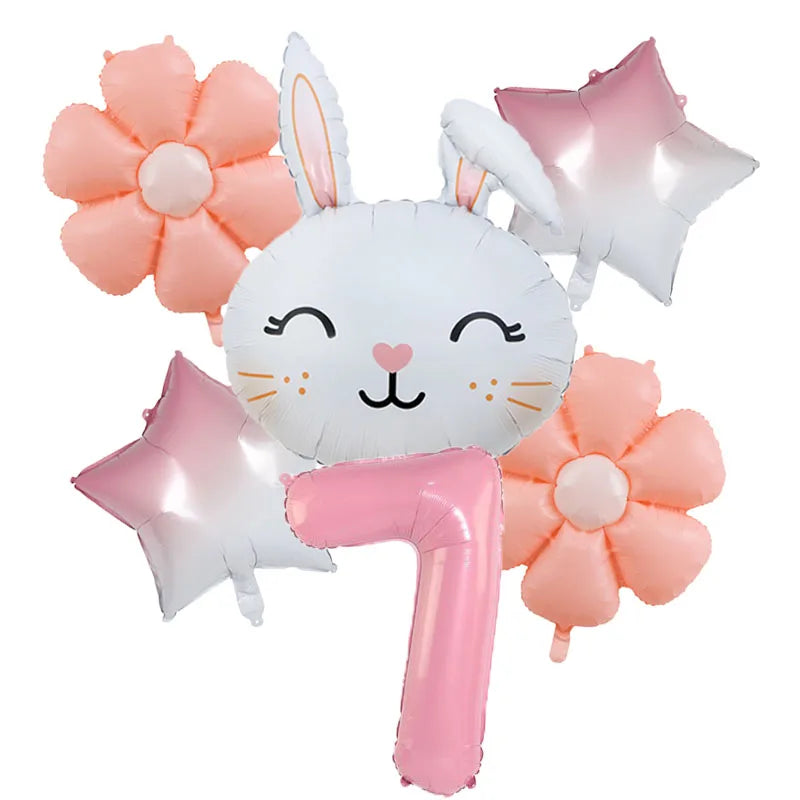 Rabbit Daisy Balloon Set with 40&amp;quot; Pink Number Balloon - Easter &amp;amp; Birthday Party Decoration number 7 set / mix