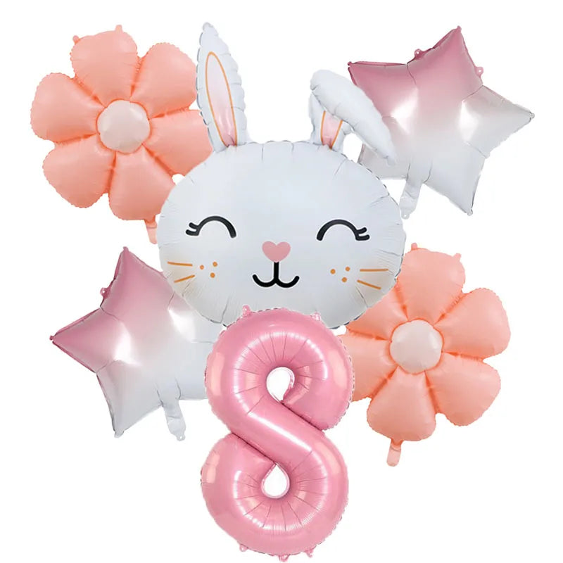 Rabbit Daisy Balloon Set with 40&amp;quot; Pink Number Balloon - Easter &amp;amp; Birthday Party Decoration number 8 set / mix