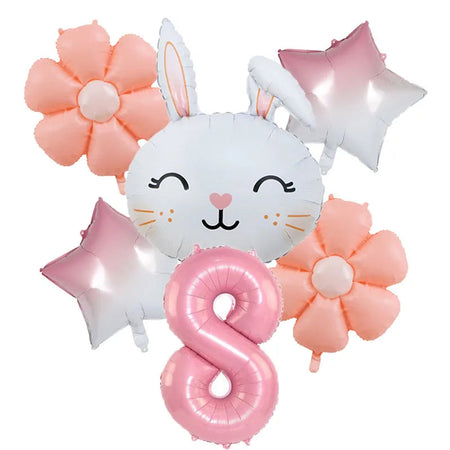 Rabbit Daisy Balloon Set with 40&amp;quot; Pink Number Balloon - Easter &amp;amp; Birthday Party Decoration number 8 set / mix